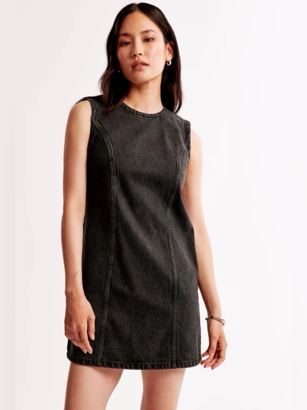 Abercrombie & Fitch Black Denim Mini Dress Sleeveless Shift XST Tall
